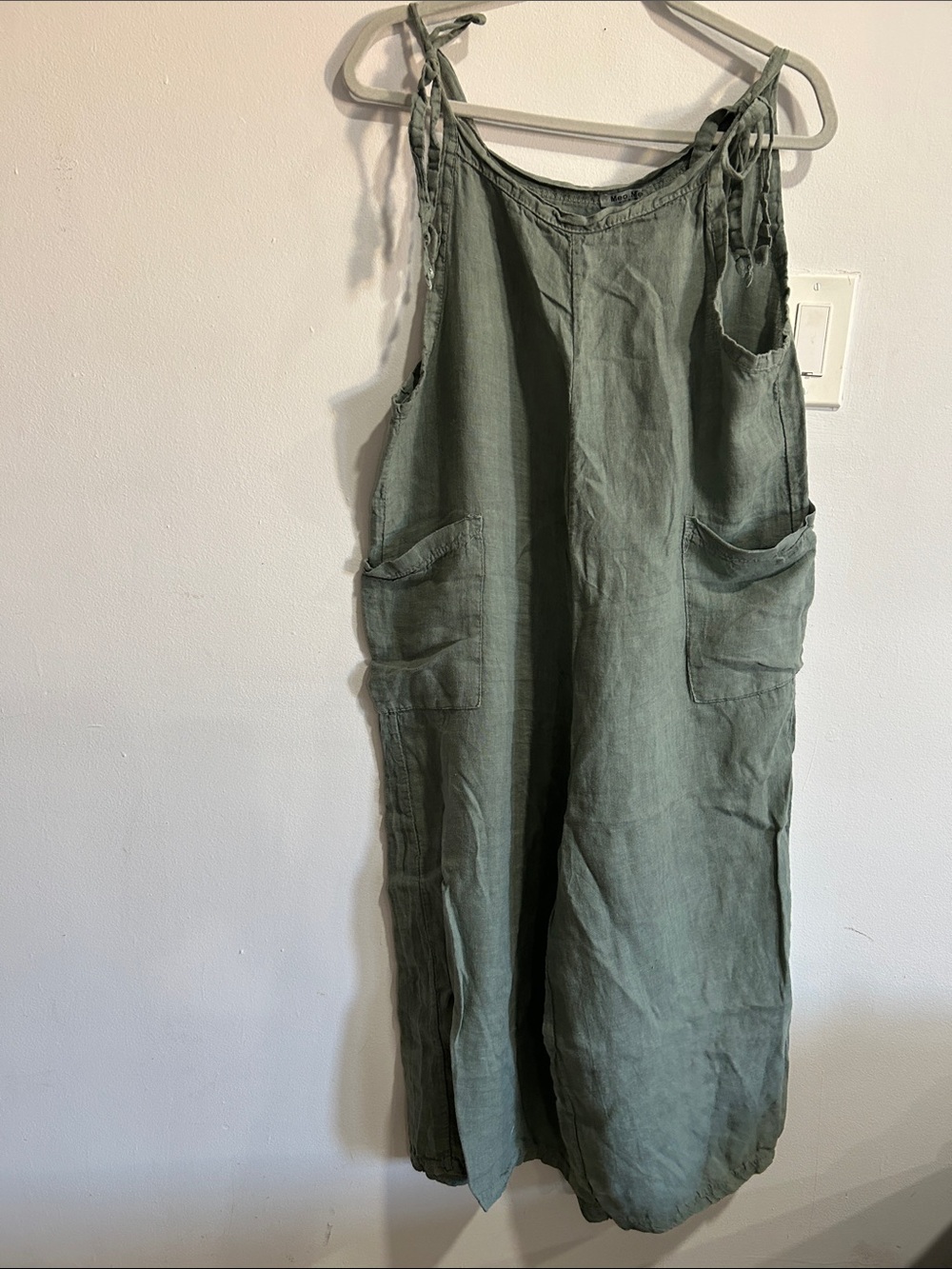 Meo Meli Olive Green Linen Jumpsuit with Pockets